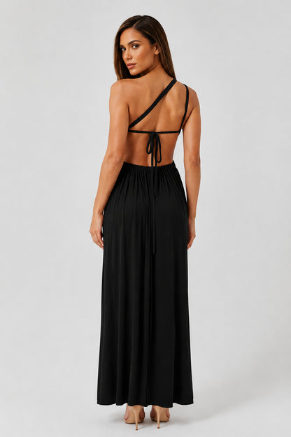 Moonrise Flowy One-Shoulder Maxi Dress Black