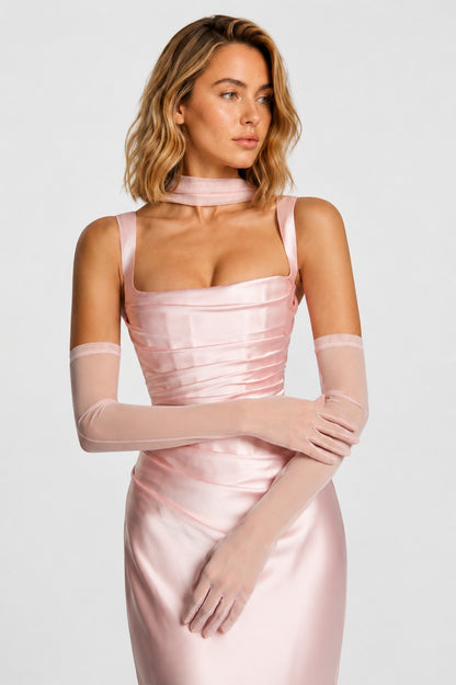 Daydream Satin Square-Neck Maxi Dress Blush