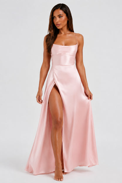 Portofino Satin Backless Maxi Dress Blush