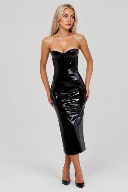 Adira Leather Midi Dress Black