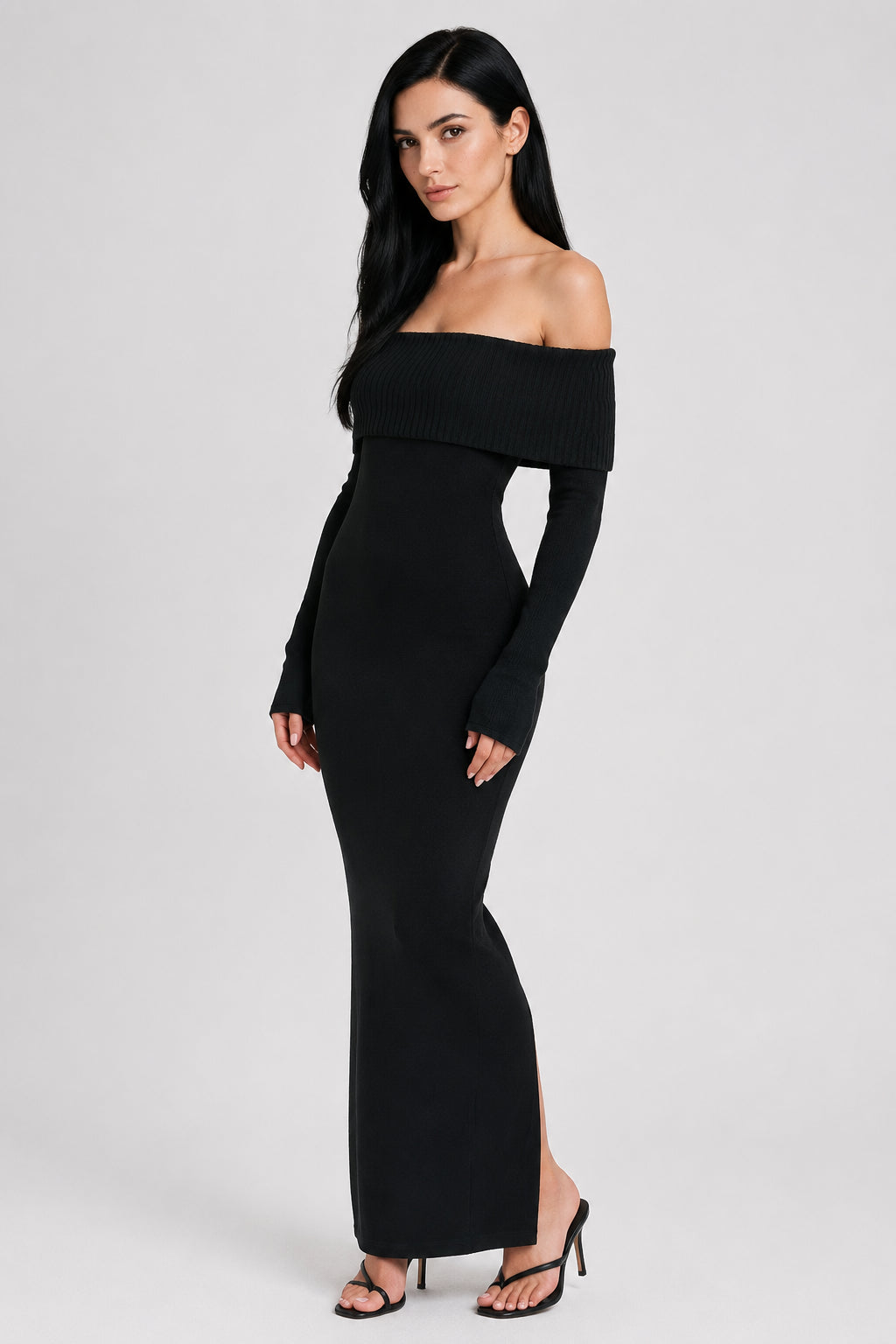 Vivienne Knit Off-Shoulder Maxi Dress Black
