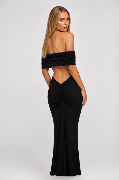 Solstice Ruched Off-Shoulder Maxi Dress Black