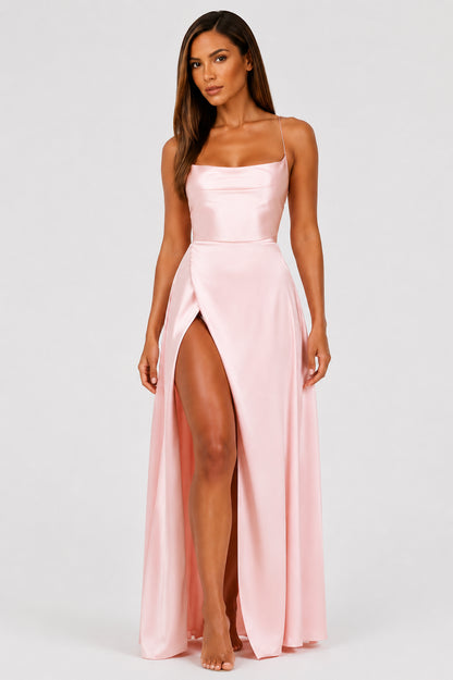 Portofino Satin Backless Maxi Dress Blush