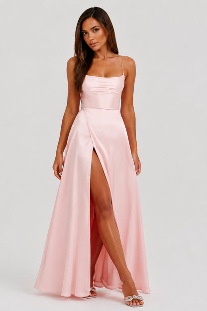 Portofino Satin Backless Maxi Dress Blush