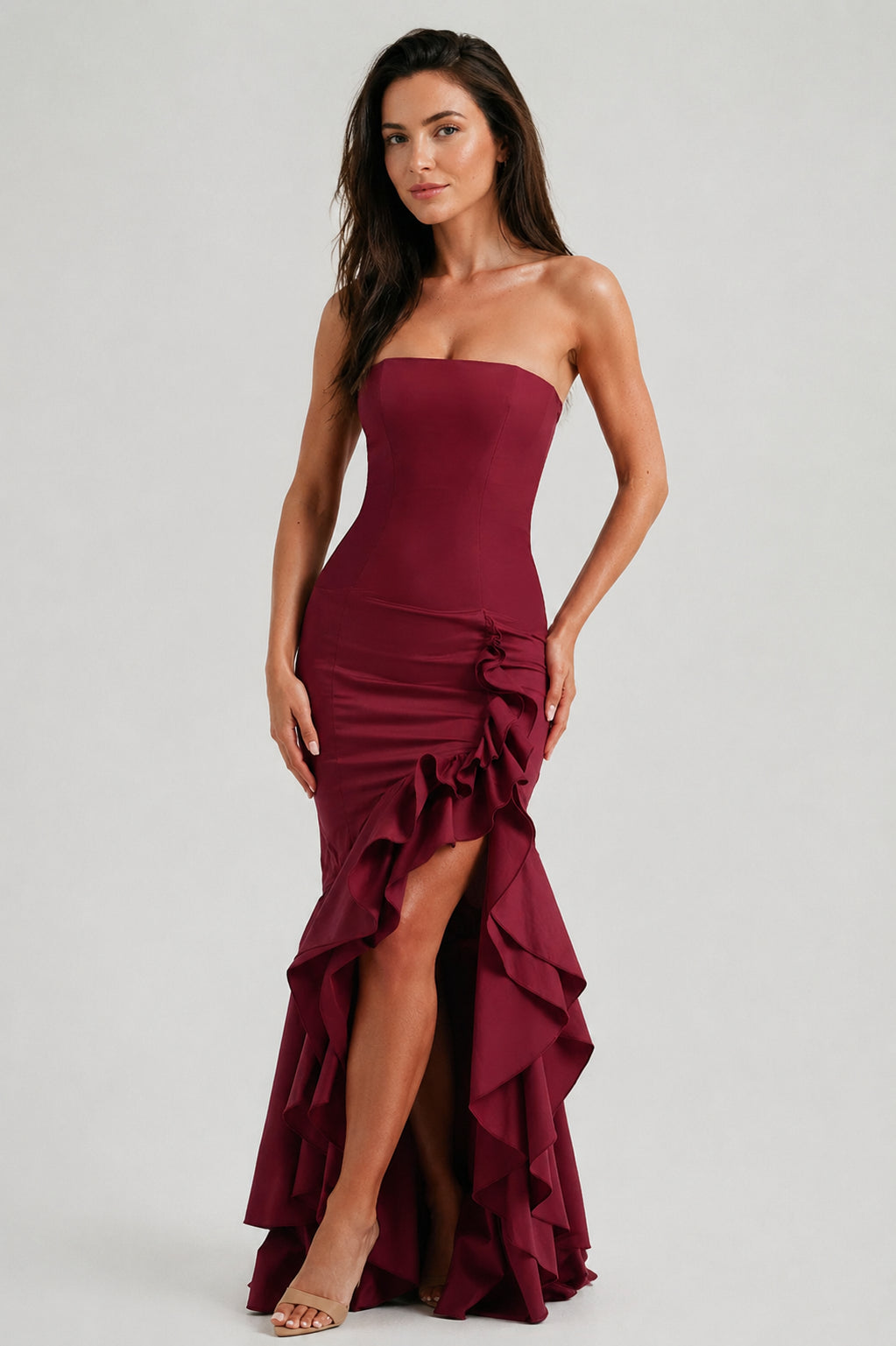 Calla Strapless Cotton Maxi Dress Burgundy