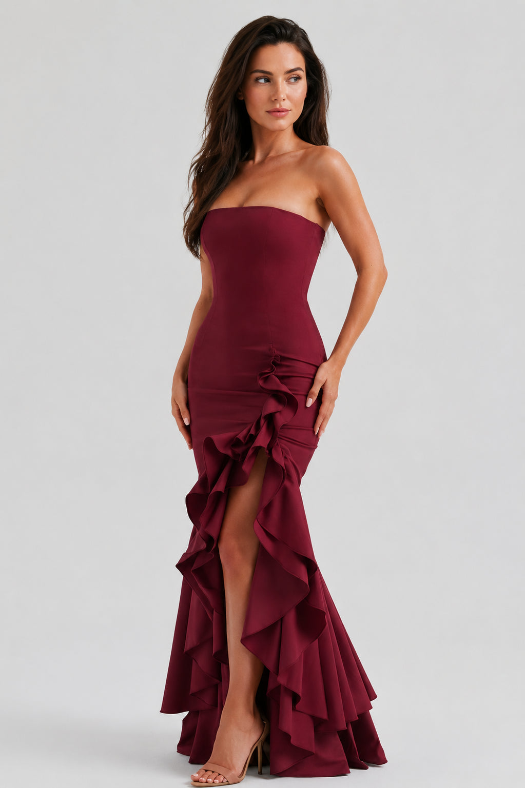 Calla Strapless Cotton Maxi Dress Burgundy