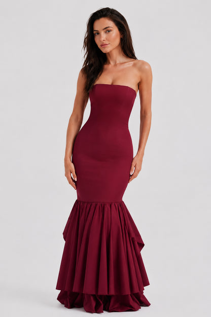 Calla Strapless Cotton Maxi Dress Burgundy