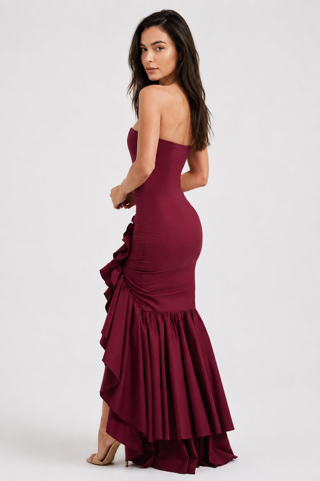 Calla Strapless Cotton Maxi Dress Burgundy