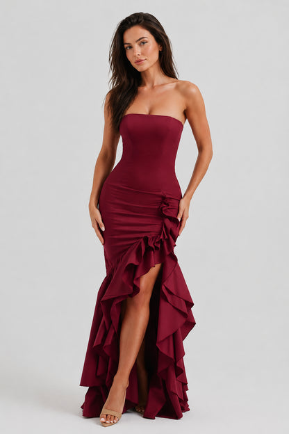 Calla Strapless Cotton Maxi Dress Burgundy