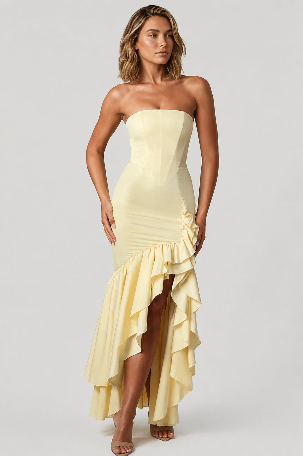 Calla Strapless Cotton Maxi Dress Lemon
