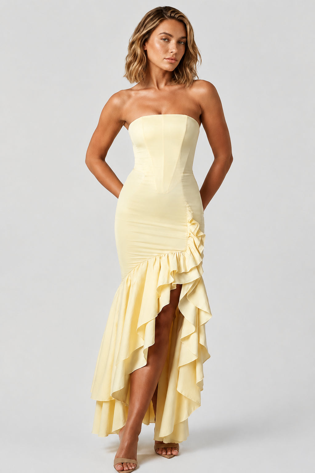 Calla Strapless Cotton Maxi Dress Lemon