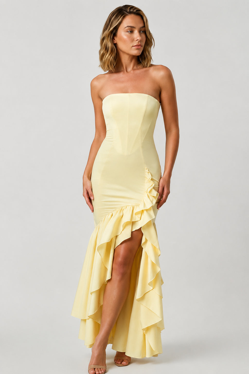 Calla Strapless Cotton Maxi Dress Lemon