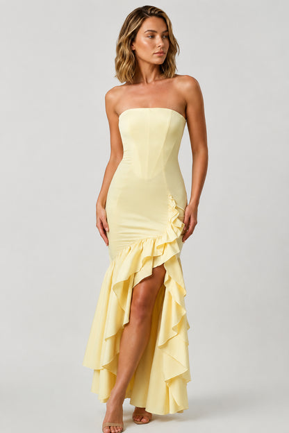 Calla Strapless Cotton Maxi Dress Lemon