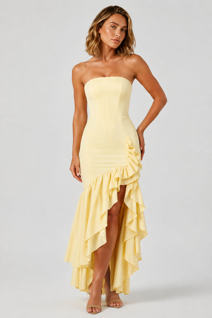 Calla Strapless Cotton Maxi Dress Lemon
