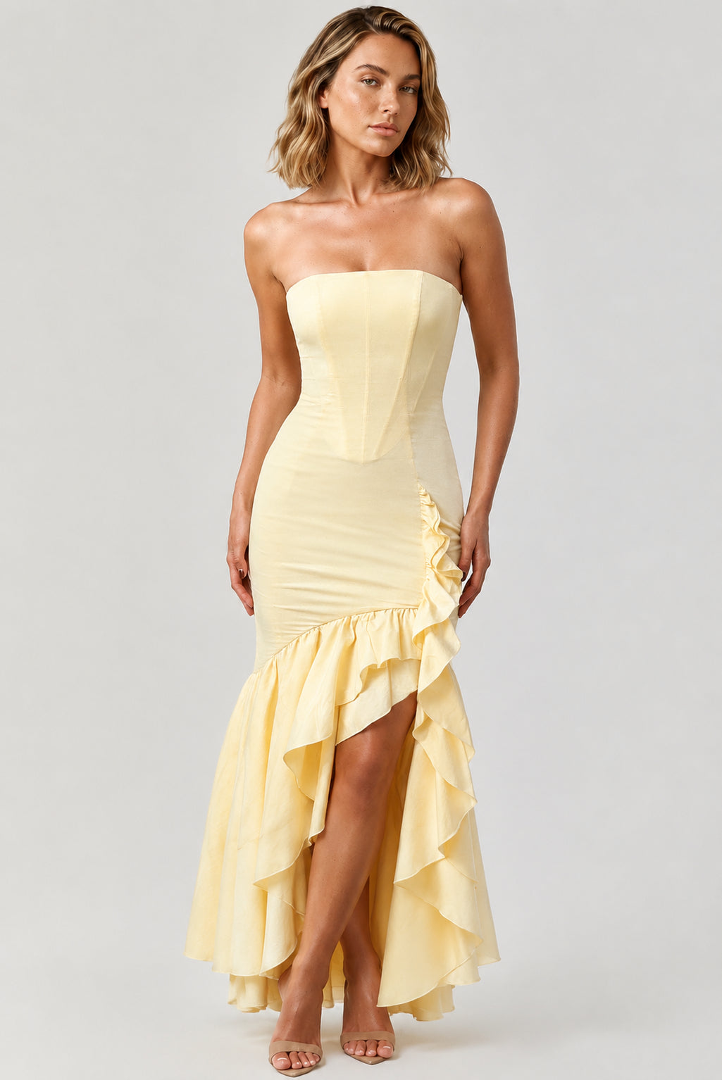 Calla Strapless Cotton Maxi Dress Lemon