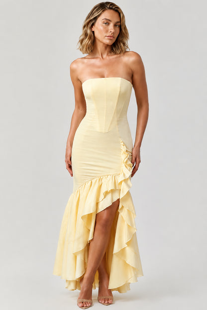 Calla Strapless Cotton Maxi Dress Lemon