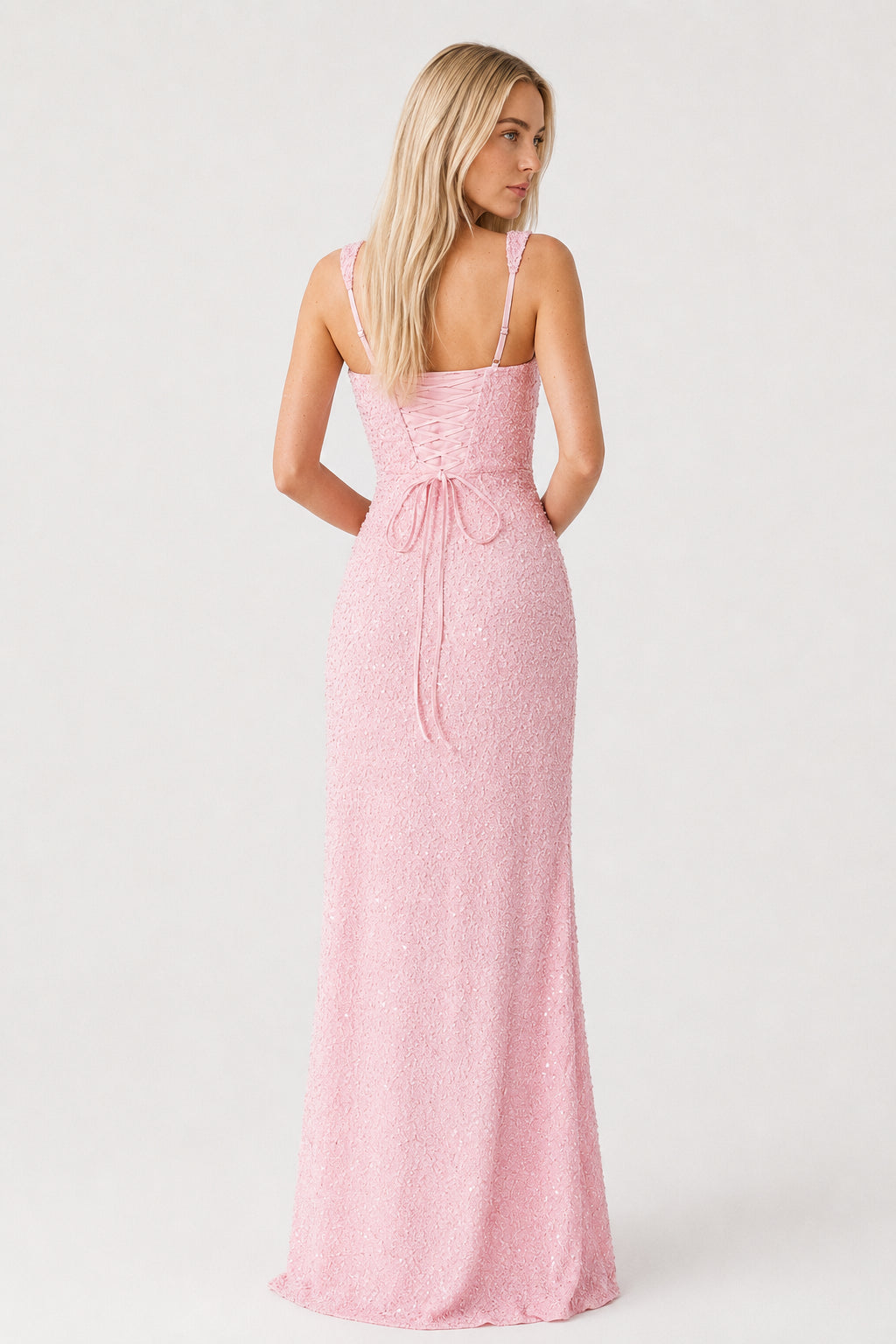 Daydream Satin Sleeveless Maxi Dress Blush Sparkle