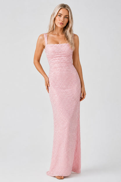 Daydream Satin Sleeveless Maxi Dress Blush Sparkle