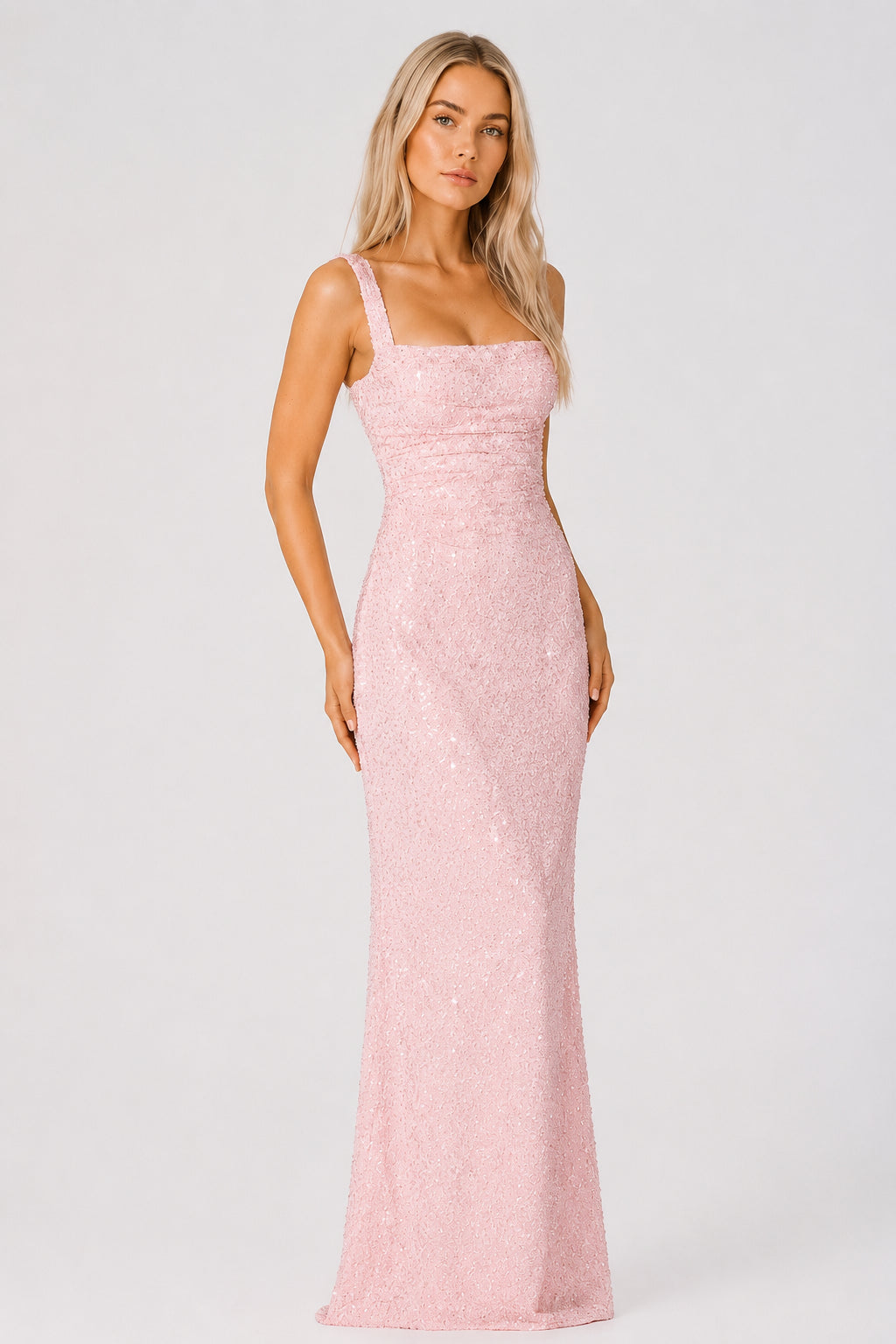 Daydream Satin Sleeveless Maxi Dress Blush Sparkle