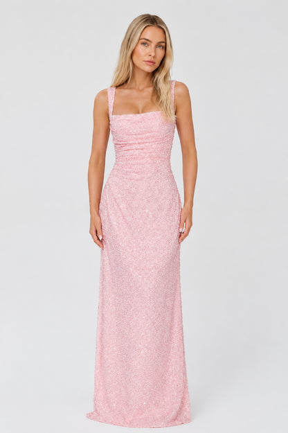 Daydream Satin Sleeveless Maxi Dress Blush Sparkle