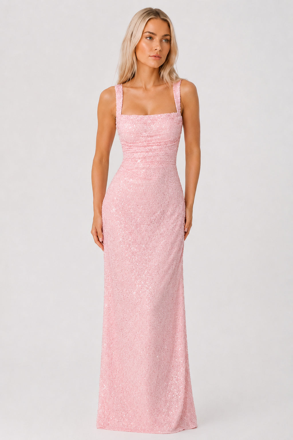 Daydream Satin Sleeveless Maxi Dress Blush Sparkle