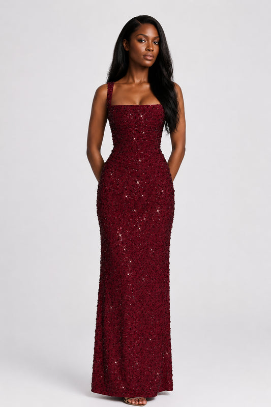 Daydream Sequin Corset Maxi Dress Burgundy Sparkle