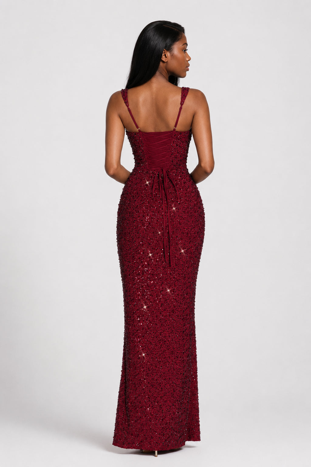 Daydream Sequin Corset Maxi Dress Burgundy Sparkle