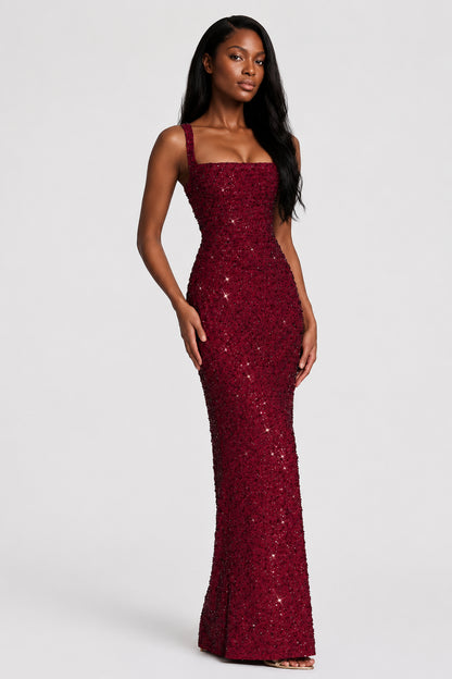 Daydream Sequin Corset Maxi Dress Burgundy Sparkle