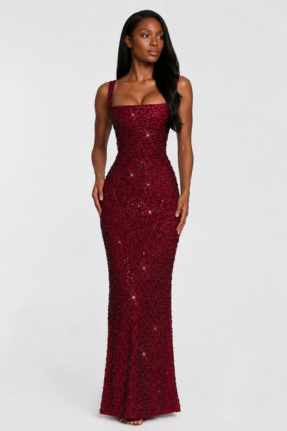 Daydream Sequin Corset Maxi Dress Burgundy Sparkle