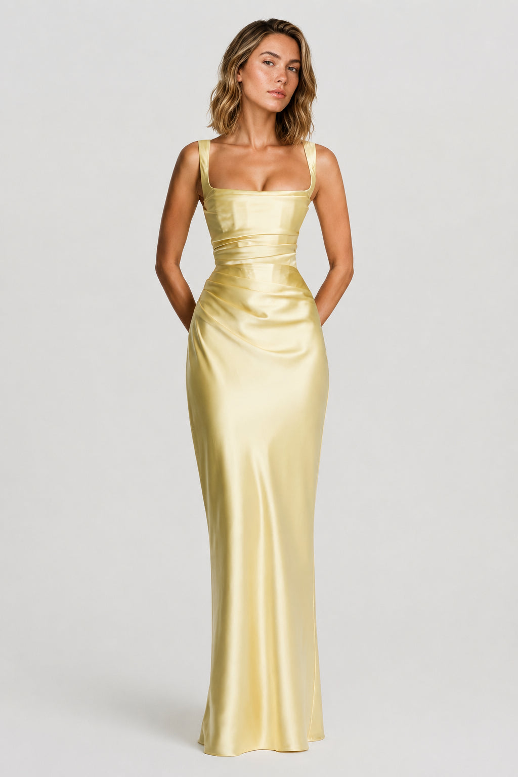 Daydream Satin Corset Maxi Dress Lemon