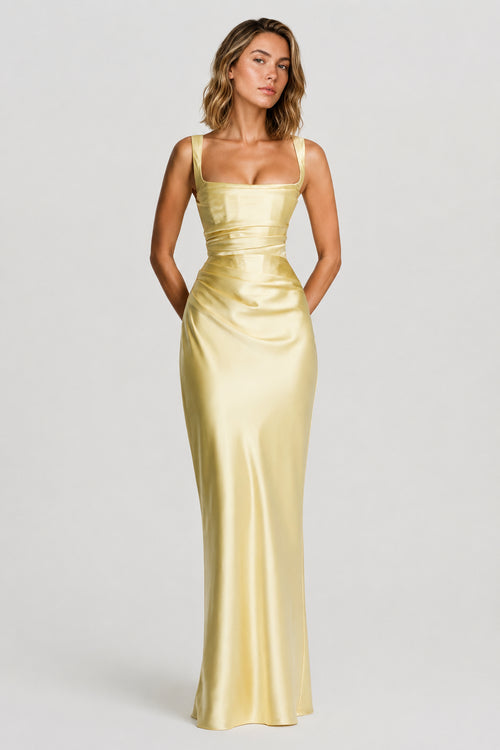 Daydream Satin Corset Maxi Dress Lemon