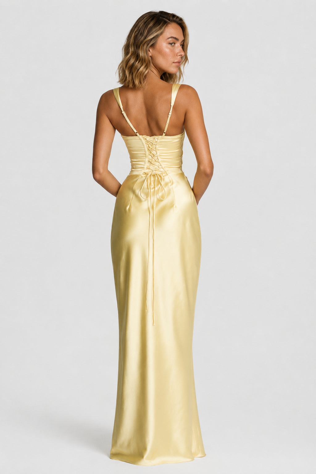 Daydream Satin Corset Maxi Dress Lemon