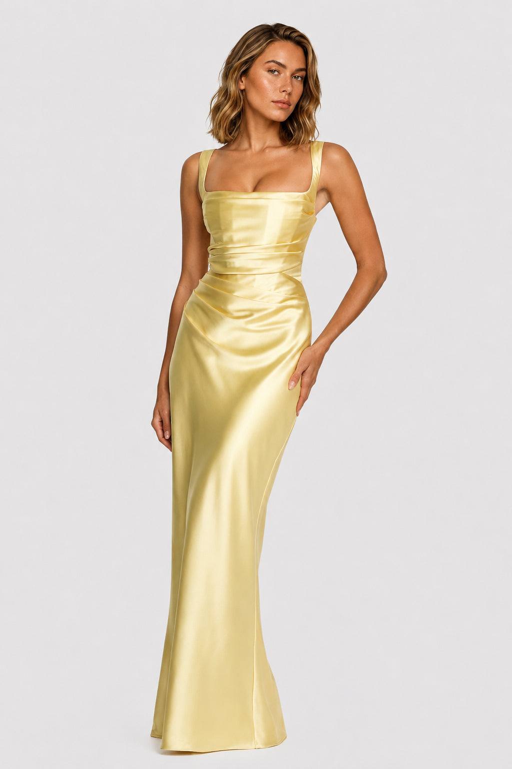 Daydream Satin Corset Maxi Dress Lemon