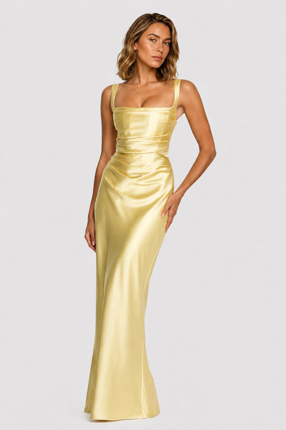 Daydream Satin Corset Maxi Dress Lemon