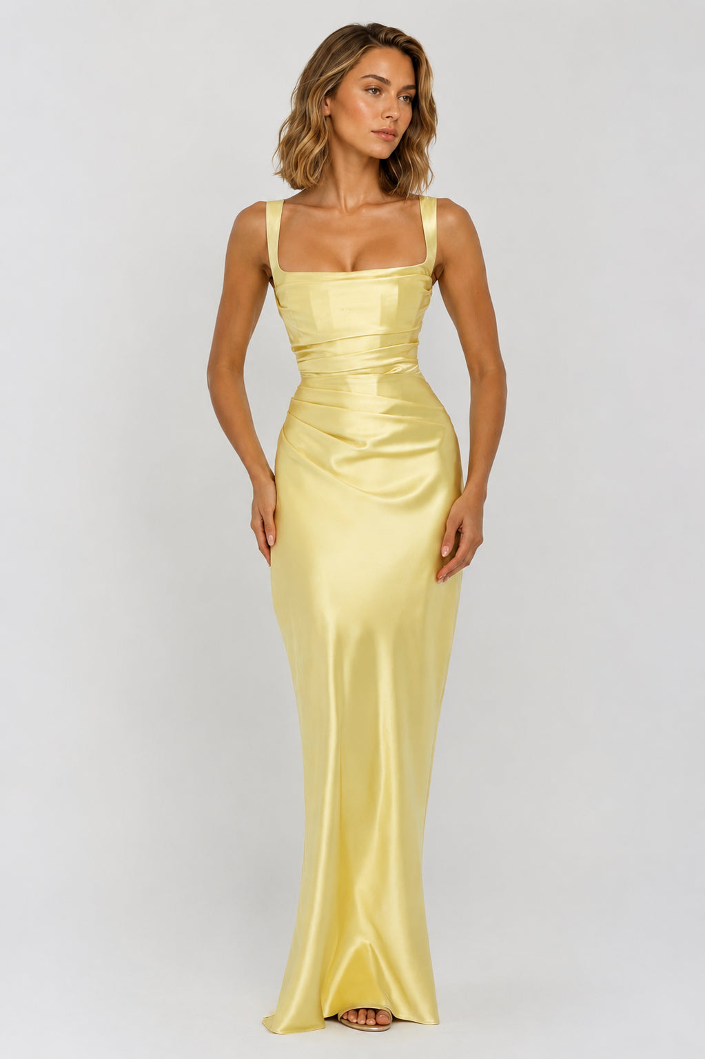Daydream Satin Corset Maxi Dress Lemon