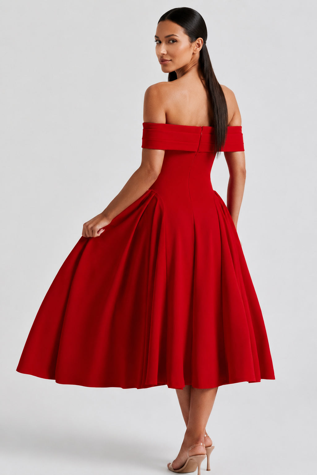 Daydream Off-Shoulder Crepe Midi Dress Red