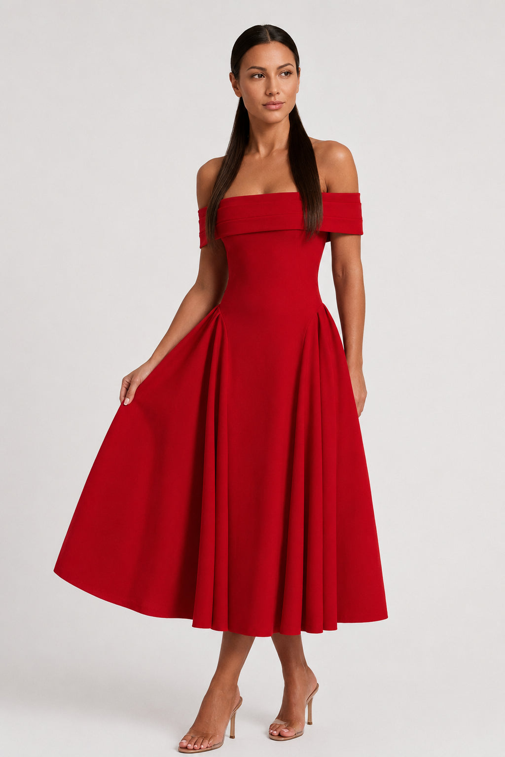 Daydream Off-Shoulder Crepe Midi Dress Red