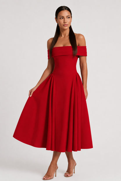 Daydream Off-Shoulder Crepe Midi Dress Red