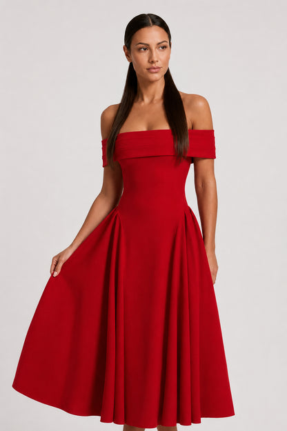 Daydream Off-Shoulder Crepe Midi Dress Red