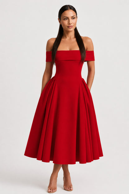 Daydream Off-Shoulder Crepe Midi Dress Red