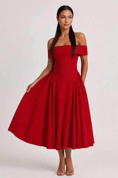 Daydream Off-Shoulder Crepe Midi Dress Red
