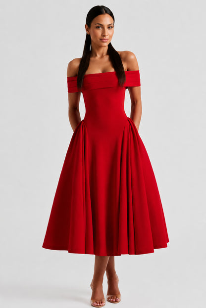 Daydream Off-Shoulder Crepe Midi Dress Red