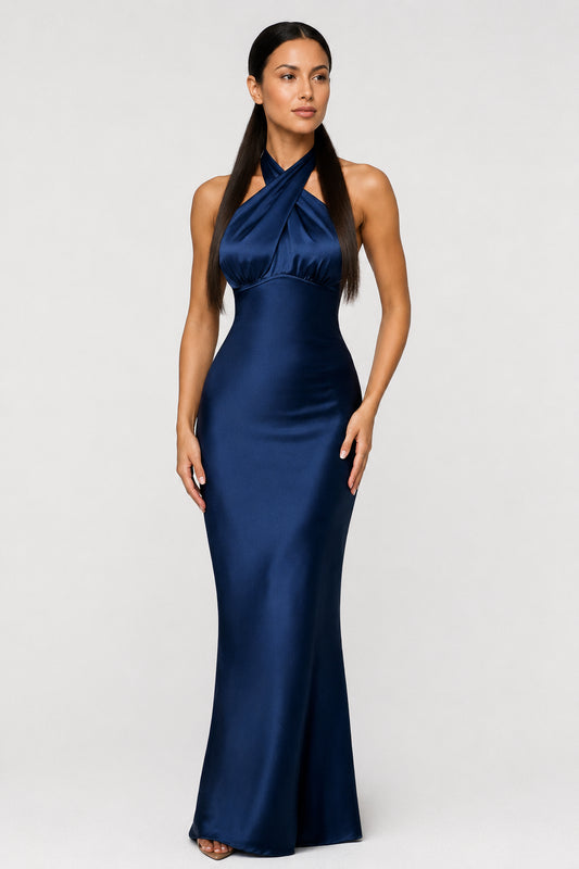 Imogen Satin Backless Maxi Dress Navy