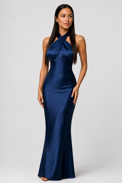 Imogen Satin Backless Maxi Dress Navy
