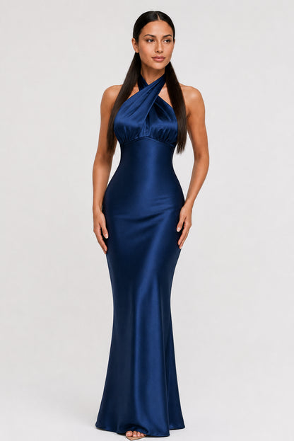 Imogen Satin Backless Maxi Dress Navy