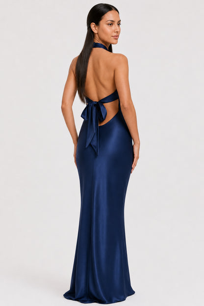 Imogen Satin Backless Maxi Dress Navy