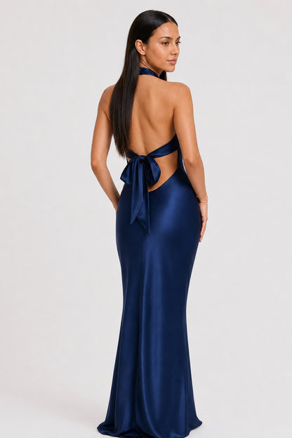 Imogen Satin Backless Maxi Dress Navy