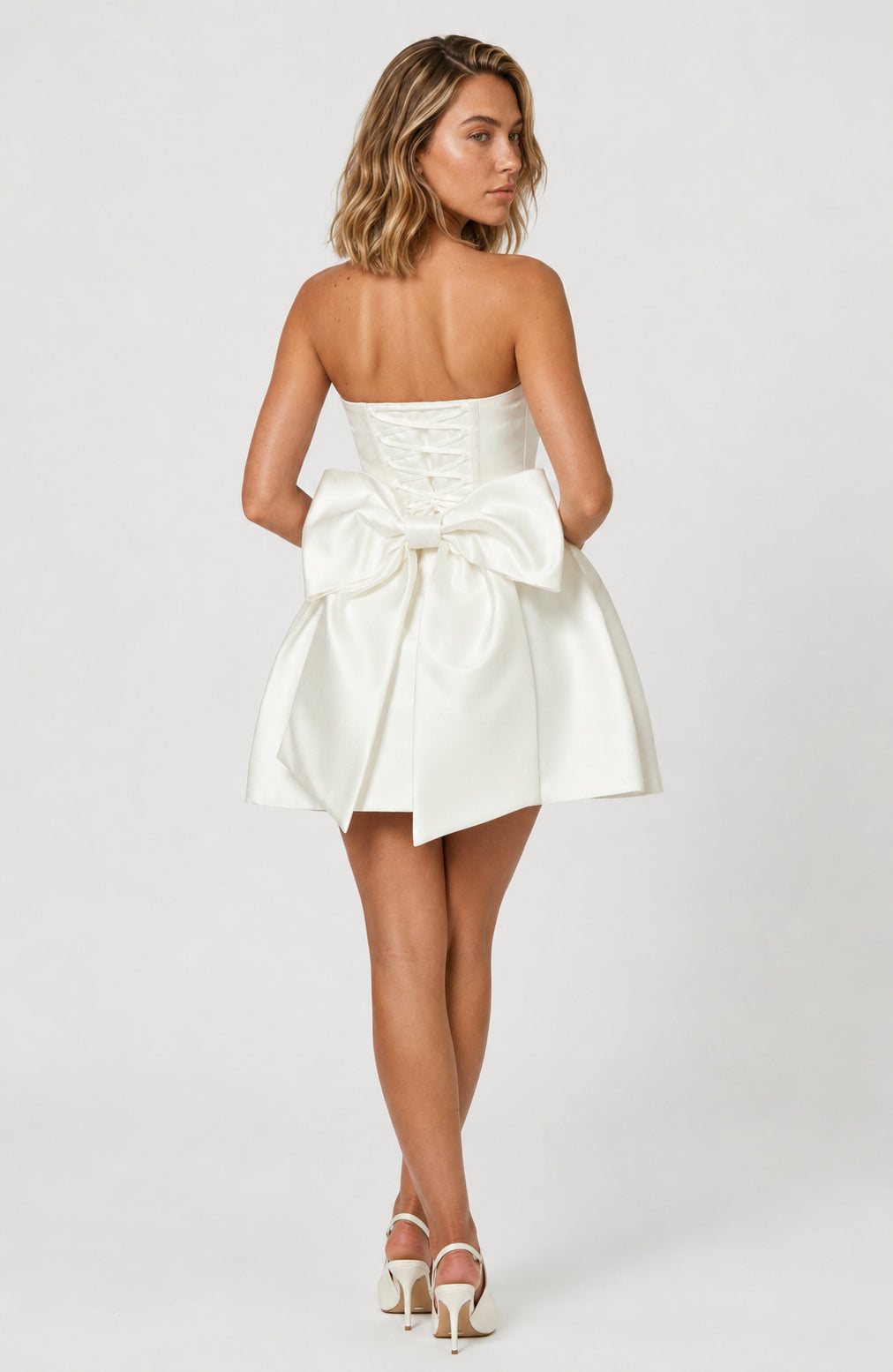 Juliette Satin Strapless Mini Dress Ivory