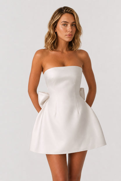 Juliette Satin Strapless Mini Dress Ivory
