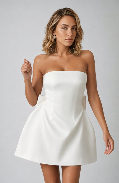 Juliette Satin Strapless Mini Dress Ivory